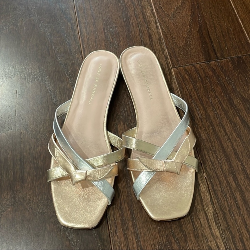 Loeffler Randall Metallic Bow Slide Sandals